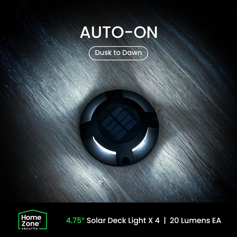 Home Zone Security 4 Packs Solar Deck Light Outdoor 20 Lumens Waterproof Weather Resistant, No Wiring, Auto On Sensor Fence Light, Durable Aluminum Plastic Case for Decor Step Pathway Backyard Garden - Image 3